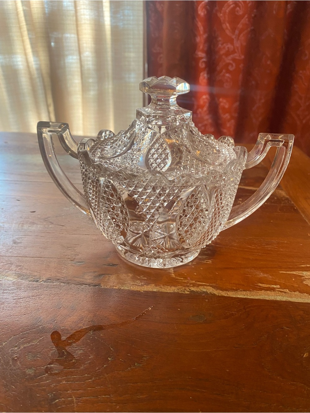 Clear Cut Glass Biscuit Jar with Lid - Cambridge Glass Co.